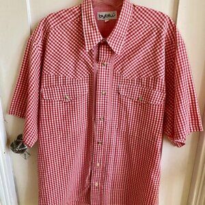 Red and White Gingham Check Western Style Short Sleeve Shirt by Byblus Size M